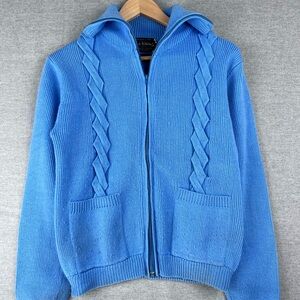 Vintage Brad Whitney Mens Blue Full Zip‎ Cable Knit Cardigan Sweater Large 70s